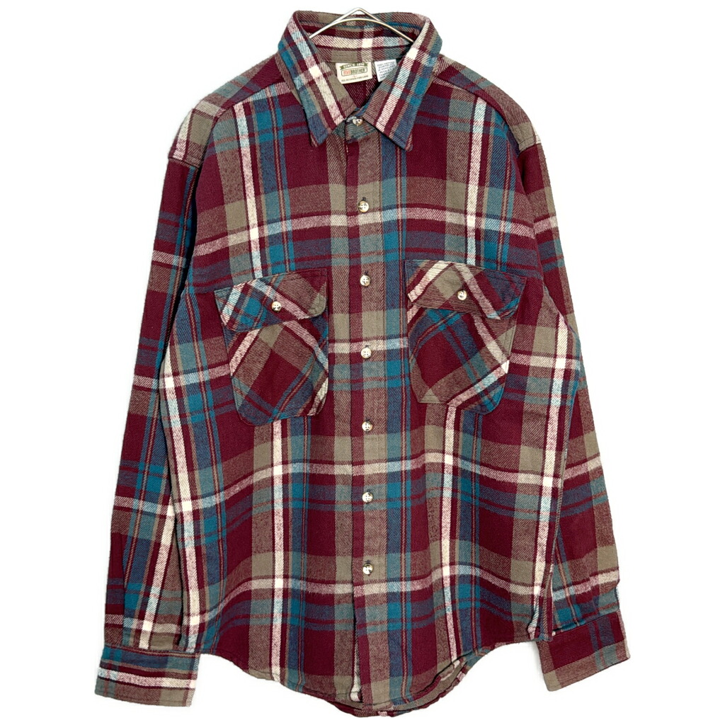90年代 FIVE BROTHER ファイブブラザー フランネルシャツ チェック ワインレッド(メンズ L)中古 古着 Y5669|YAMAHISA USEDCLOTHINGSHOP
