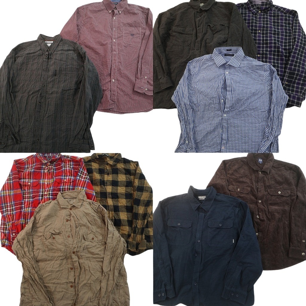 古着卸 まとめ売り ブランド 長袖シャツ 10枚セット ( メンズ XL ) コロンビア エルエルビーン チャップス ノーティカ 中古 古着 NF3893｜YAMAHISA USEDCLOTHINGSHOP