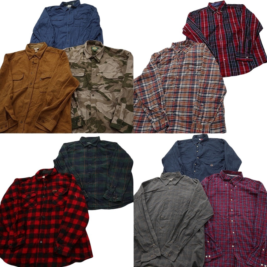 古着卸 まとめ売り ブランド 長袖シャツ 10枚セット ( メンズ 2XL ) トミー フラッグタグ カベラス エルエルビーン 中古 古着 NF3905｜YAMAHISA USEDCLOTHINGSHOP