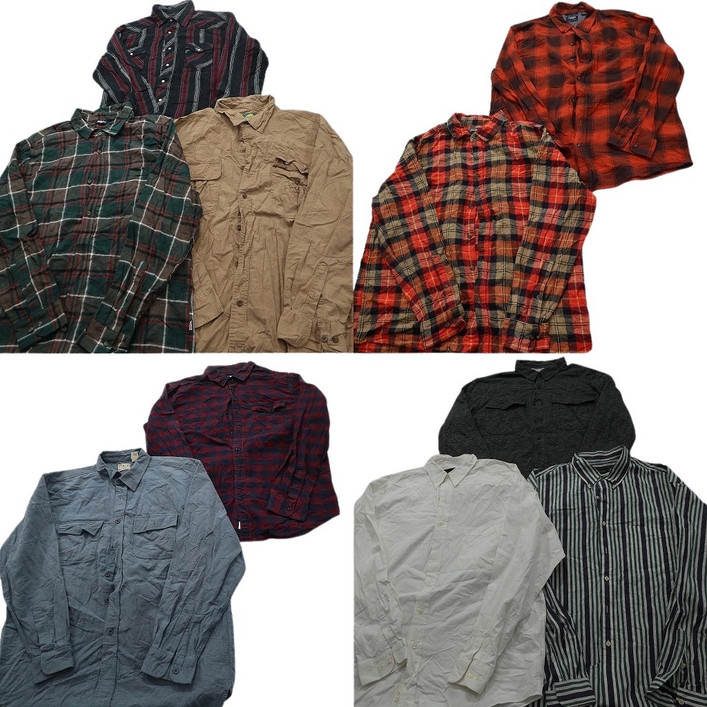 古着卸 まとめ売り ブランド 長袖シャツ 10枚セット ( メンズ XL ) カベラス ラングラー J.CREW チャップス エディーバウアー 中古 NF3907|YAMAHISA USEDCLOTHINGSHOP