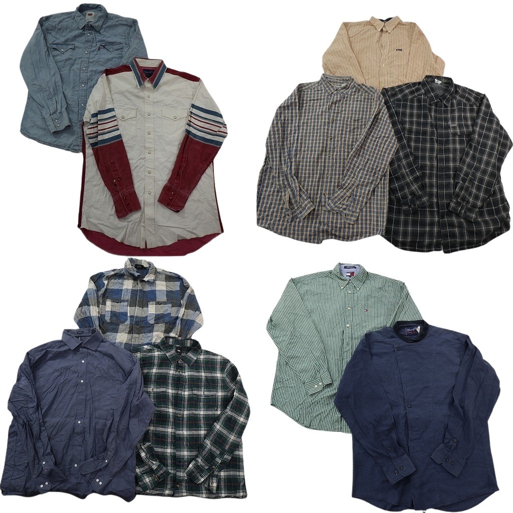 古着卸 まとめ売り ブランド 長袖シャツ 10枚セット ( メンズ L ) コロンビア トミー フラッグタグ ラングラー 中古 古着 NF3929｜YAMAHISA USEDCLOTHINGSHOP