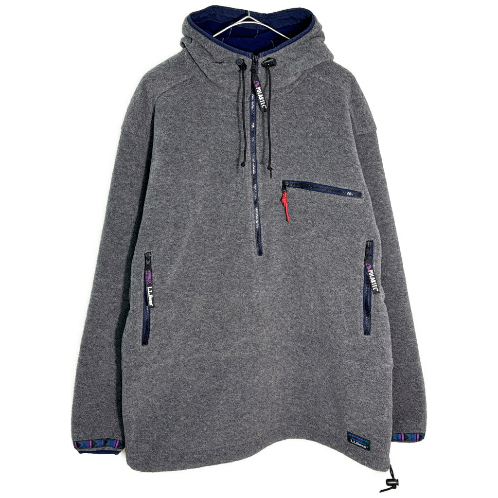 90年代 USA製 L.L.Bean エルエルビーン ハーフジップ フリースジャケット アウトドア グレー(メンズ M)中古 古着 Y5781｜YAMAHISA USEDCLOTHINGSHOP