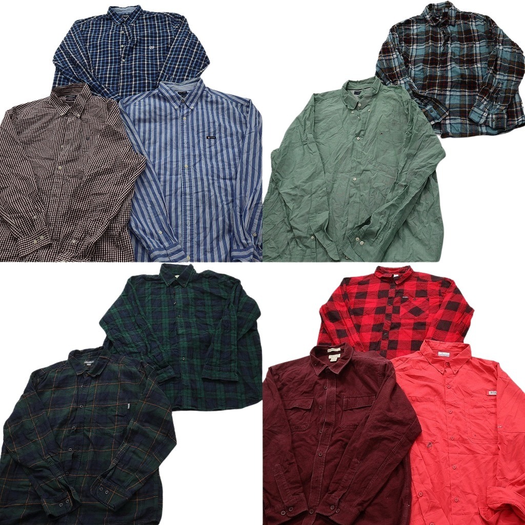古着卸 まとめ売り ブランド 長袖シャツ 10枚セット ( メンズ 2XL ) コロンビア チャップス エルエルビーン トミー 中古 古着 NF3774｜YAMAHISA USEDCLOTHINGSHOP