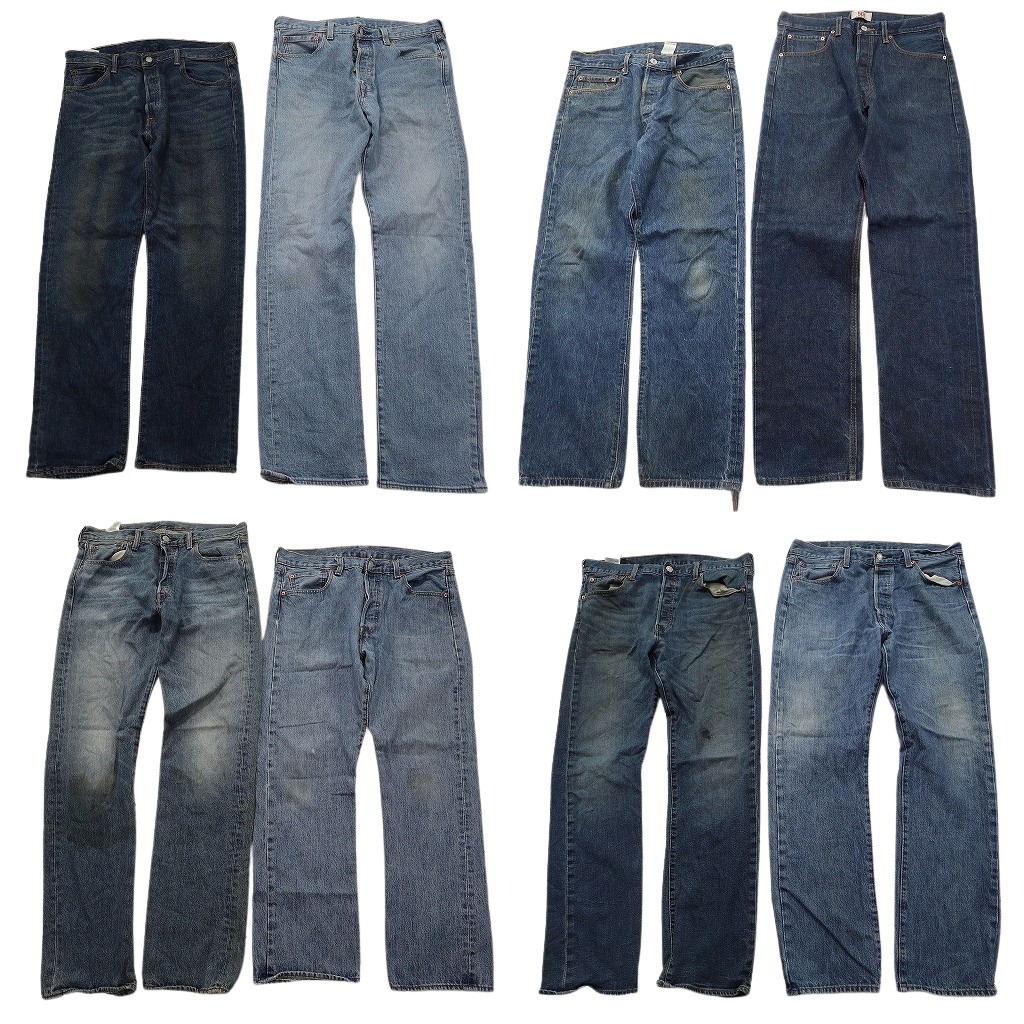 古着卸 まとめ売り リーバイス 501 デニムパンツ 8枚セット ( メンズ 34 ) ストレート　ボタンフライ ヒゲ フェード 中古 古着 NF4053｜YAMAHISA USEDCLOTHINGSHOP 13,634円