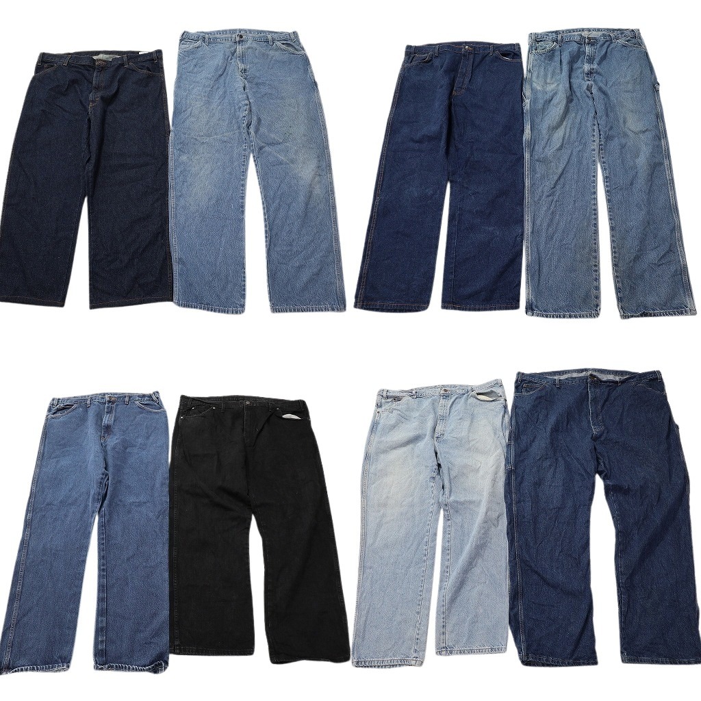 古着卸 まとめ売り ディッキーズ デニムパンツ 8枚セット ( メンズ 42/44/48/52 ) ペインター ブラックデニム ワーク 中古 古着 NF4177｜YAMAHISA USEDCLOTHINGSHOP