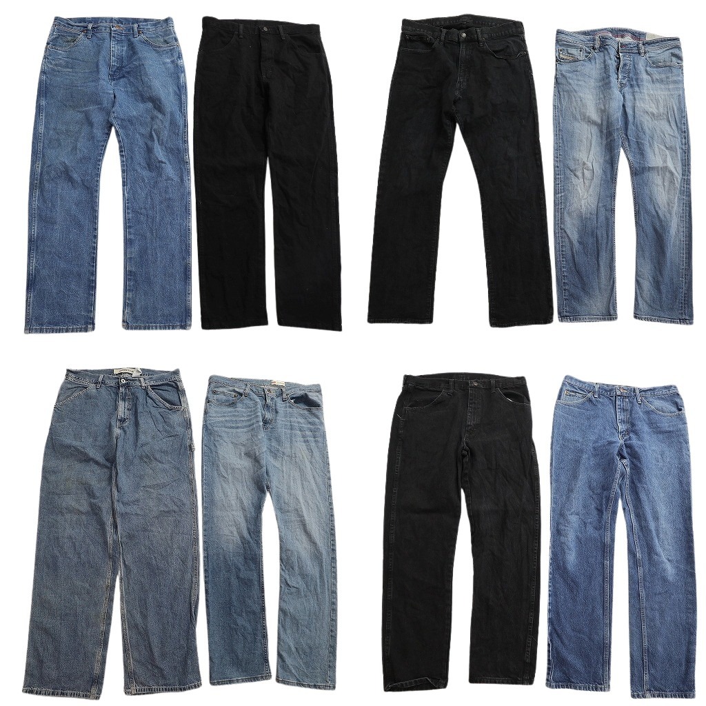 古着卸 まとめ売り ブランド デニムパンツ 8枚セット ( メンズ 34 ) LEE ラングラー ラスラー ブラック 中古 古着 NF4275|YAMAHISA USEDCLOTHINGSHOP