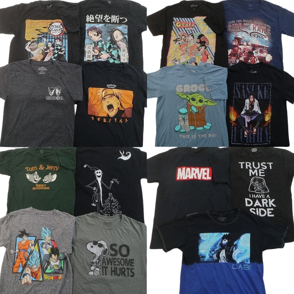 古着卸 まとめ売り キャラクター Tシャツ 15枚セット ( メンズ Ｓ ) トムとジェリー ドラゴンボール スヌーピー 中古 古着 NF4760｜YAMAHISA USEDCLOTHINGSHOP