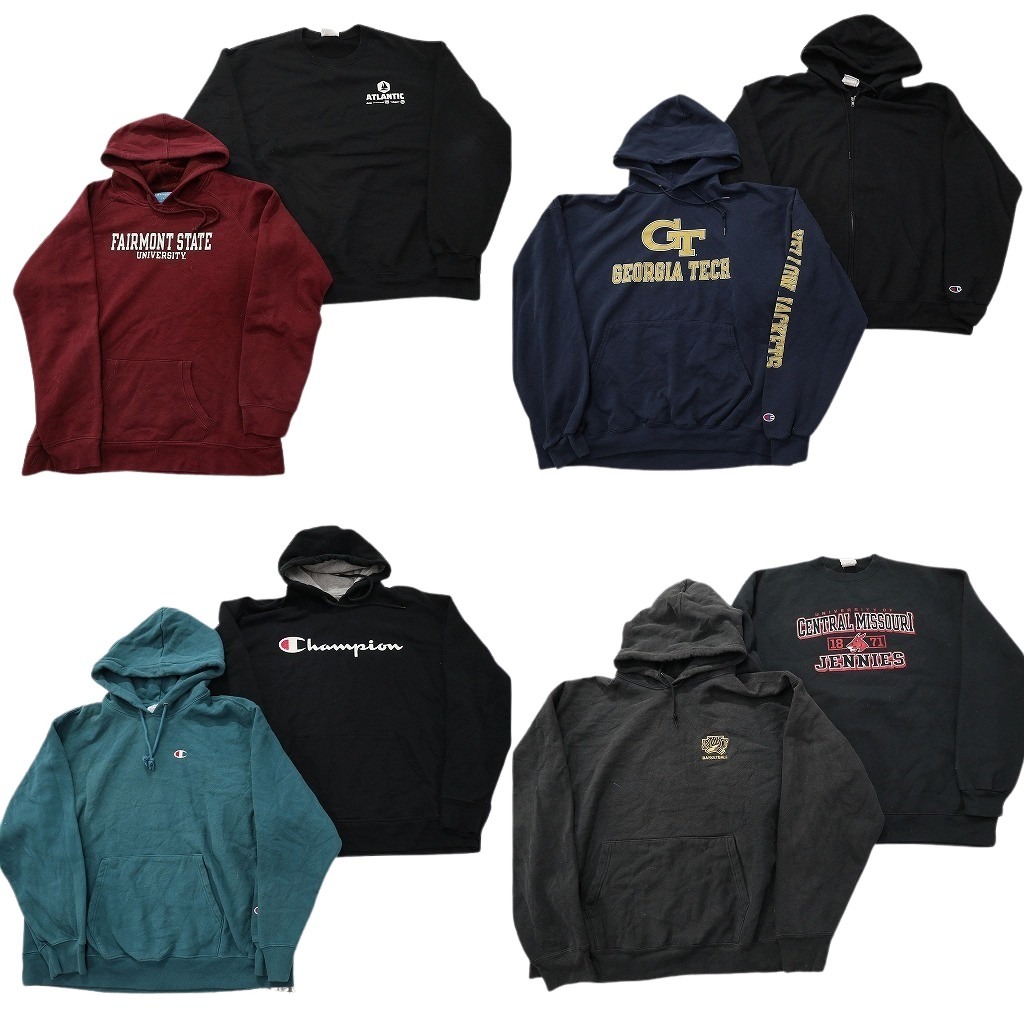 古着卸 まとめ売り チャンピオン スウェット 8枚セット ( メンズ 2XL ) フーディー ワンポイント ジップフーディー 中古 古着 NF5506|YAMAHISA USEDCLOTHINGSHOP