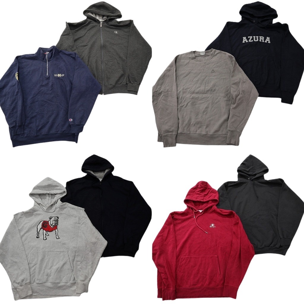 古着卸 まとめ売り チャンピオン スウェット 8枚セット ( メンズ XL ) ジップフーディー ワンポイント 無地 フーディー 中古 古着 NF5507|YAMAHISA USEDCLOTHINGSHOP