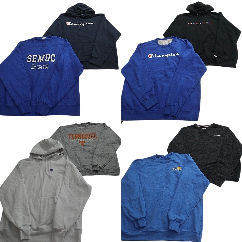 古着卸 まとめ売り チャンピオン スウェット 8枚セット ( メンズ 2XL ) 英文字プリント フーディー ワンポイント 中古 古着 NF5541|YAMAHISA USEDCLOTHINGSHOP