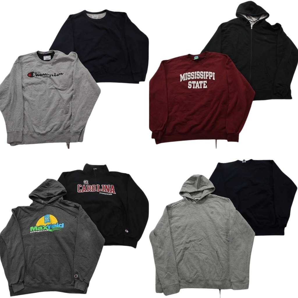 古着卸 まとめ売り チャンピオン スウェット 8枚セット ( メンズ 2XL ) ワンポイント フーディー ジップフーディー 中古 古着 NF5652|YAMAHISA USEDCLOTHINGSHOP