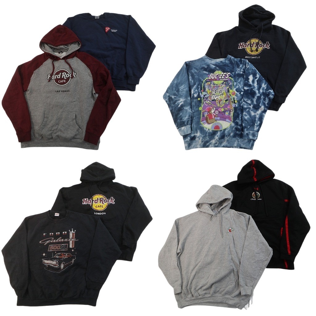 古着卸 まとめ売り 企業 スウェット 8枚セット ( メンズ L/XL ) BUC-EE'S ハードロックカフェ FORD 7UP 中古 古着 NF5684｜YAMAHISA USEDCLOTHINGSHOP 9,940円