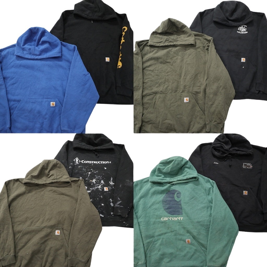 古着卸 まとめ売り カーハート スウェット 8枚セット ( メンズ 3XL ) ブラック ペンキはね 袖プリント 中古 古着 NF5717|YAMAHISA USEDCLOTHINGSHOP