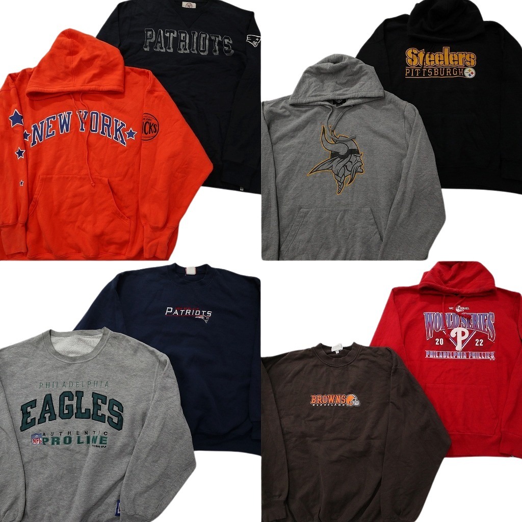 古着卸 まとめ売り プロチーム スウェット 8枚セット ( メンズ 2XL ) イーグルス バイキングス スティーラーズ 中古 古着 NF5755|YAMAHISA USEDCLOTHINGSHOP