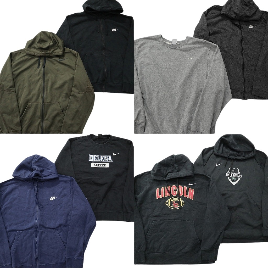 古着卸 まとめ売り ナイキ スウェット 8枚セット ( メンズ XL ) スウォッシュ ビッグプリント ジップフーディー 中古 古着 NF5759｜YAMAHISA USEDCLOTHINGSHOP
