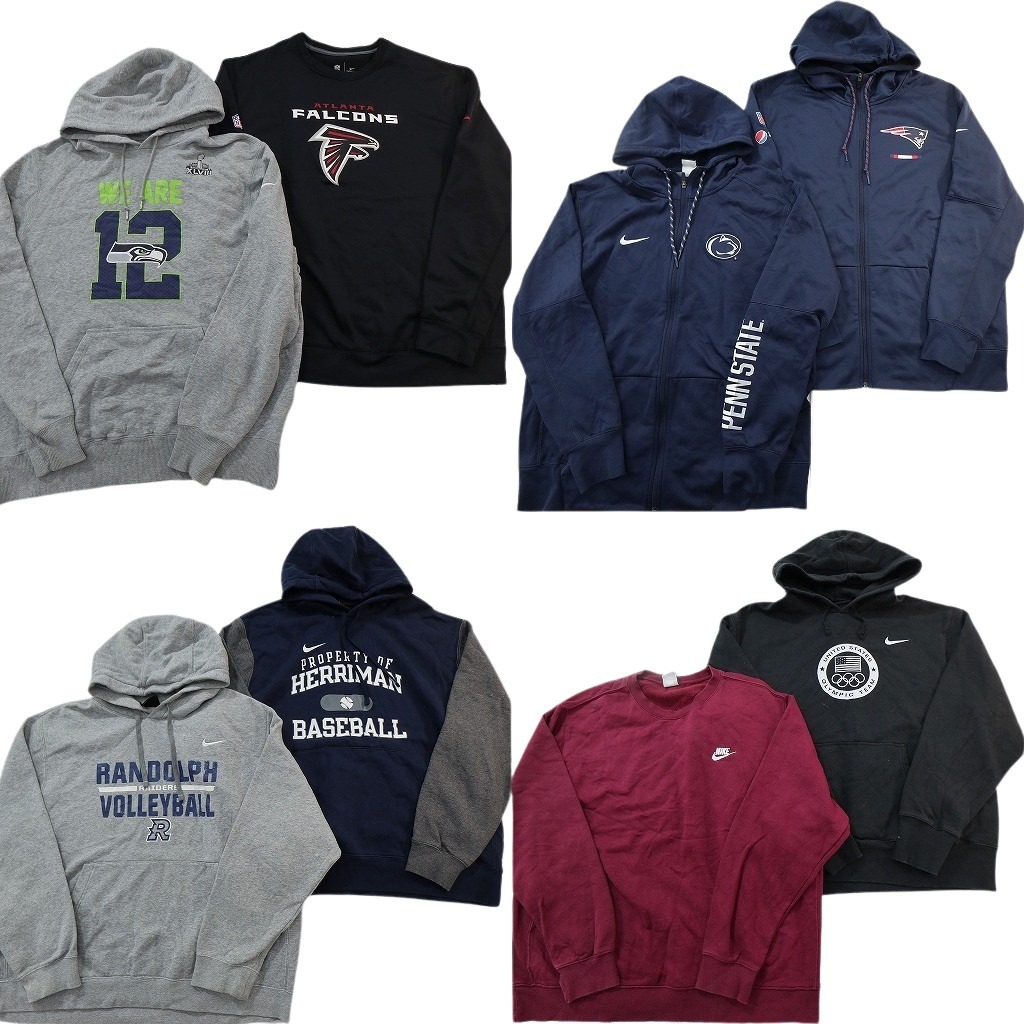 古着卸 まとめ売り ナイキ スウェット 8枚セット ( メンズ XL ) ジップパーカー カレッジ風 フーディー 中古 古着 NF5782|YAMAHISA USEDCLOTHINGSHOP