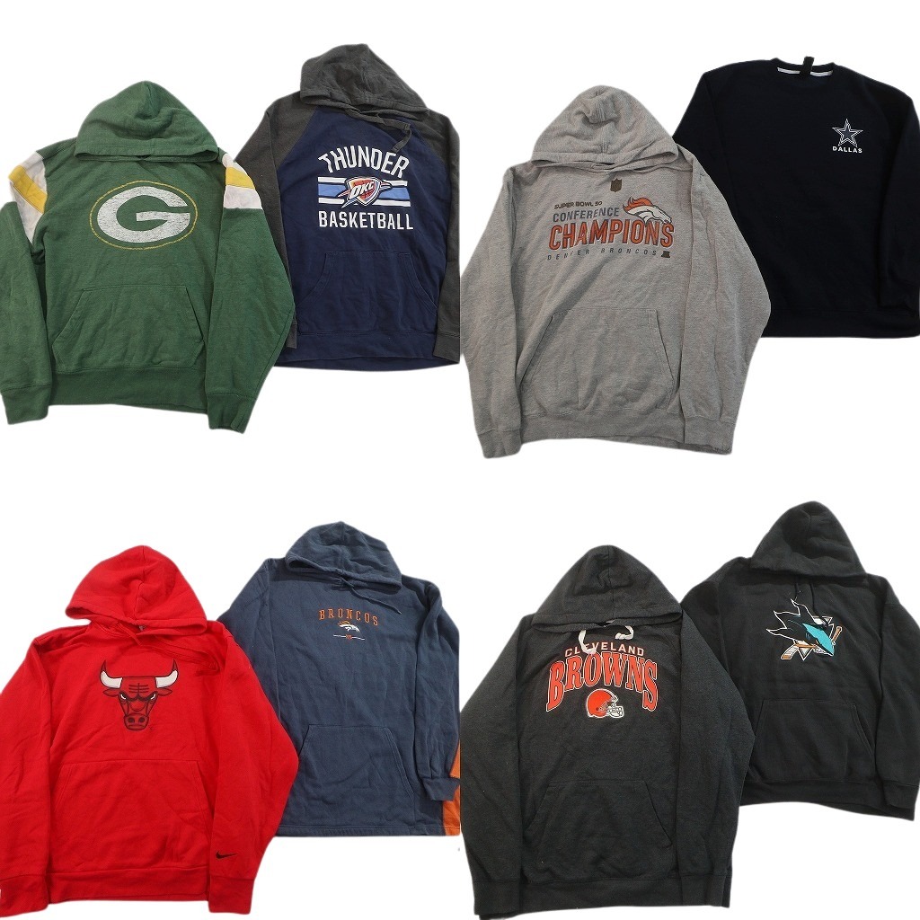 古着卸 まとめ売り プロチーム スウェット 8枚セット ( メンズ XL ) フーディー NBA ブルズ サンダー NFL ブロンコス 中古 古着 NF5811|YAMAHISA USEDCLOTHINGSHOP