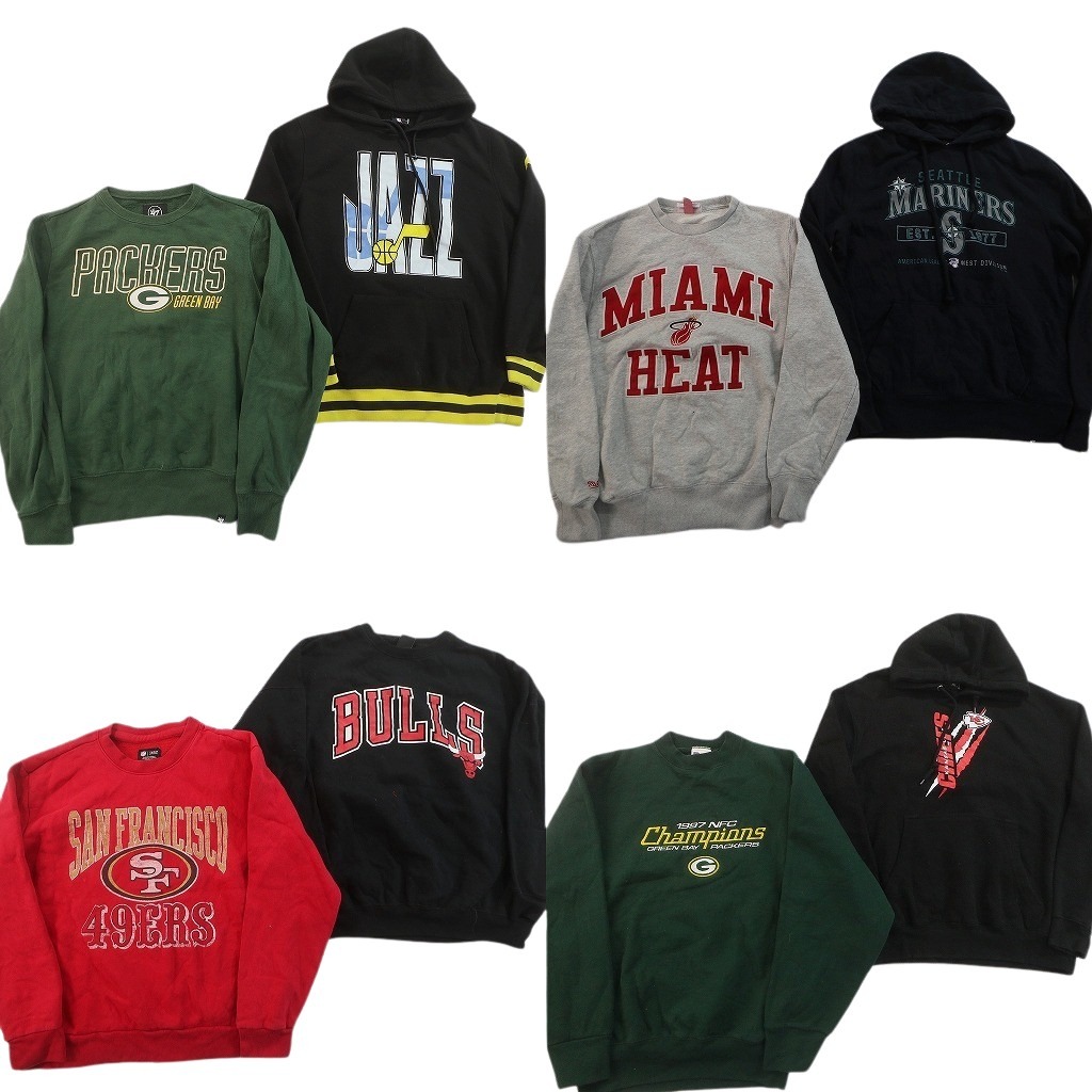 古着卸 まとめ売り プロチーム スウェット 8枚セット ( メンズ M/S ) MLB ブルズ ヒート NFL パッカーズ 49ers 中古 古着 NF5819｜YAMAHISA USEDCLOTHINGSHOP