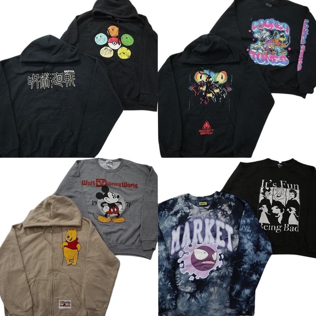 古着卸 まとめ売り キャラクター スウェット 8枚セット ( メンズ XL ) ヴィランズ ディズニー ミッキー プーさん ポケモン 中古古着 NF5828|YAMAHISA USEDCLOTHINGSHOP