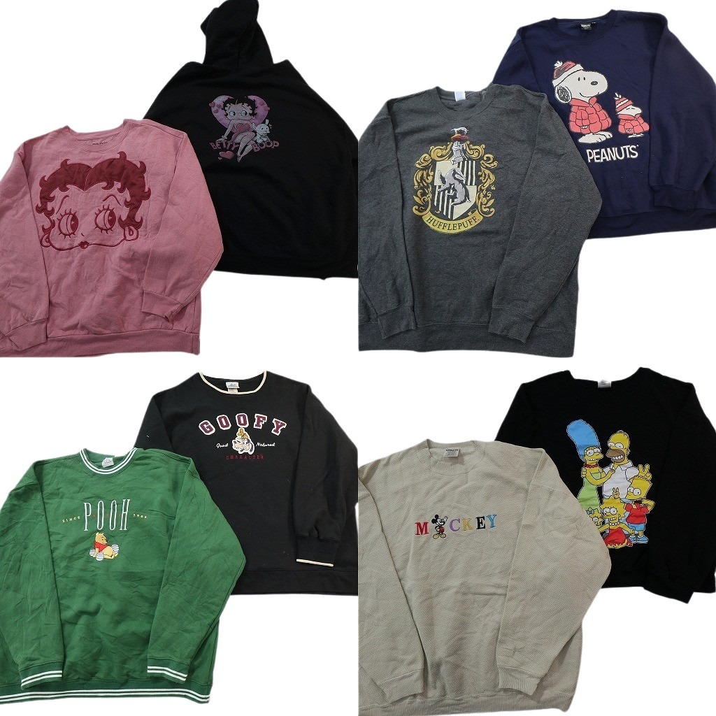 古着卸 まとめ売り キャラクター スウェット 8枚セット ( メンズ 2XL/3XL ) シンプソンズ ミッキー スヌーピー BETTYBOOP 中古 古着 NF5881|YAMAHISA USEDCLOTHINGSHOP