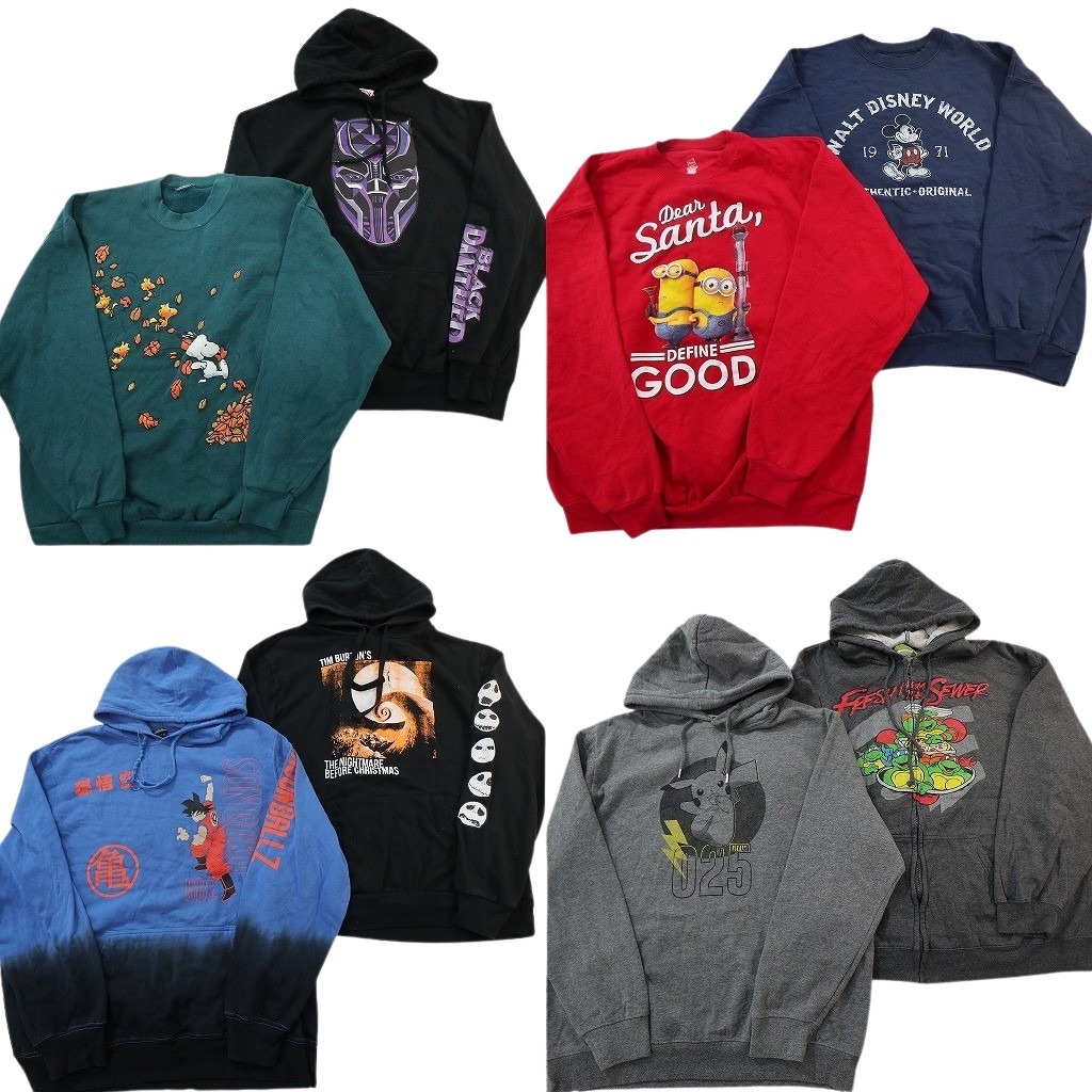 古着卸 まとめ売り キャラクター スウェット 8枚セット ( メンズ L/XL ) タートルズ ポケモン ドラゴンボール ディズニー 中古 古着 NF5883|YAMAHISA USEDCLOTHINGSHOP