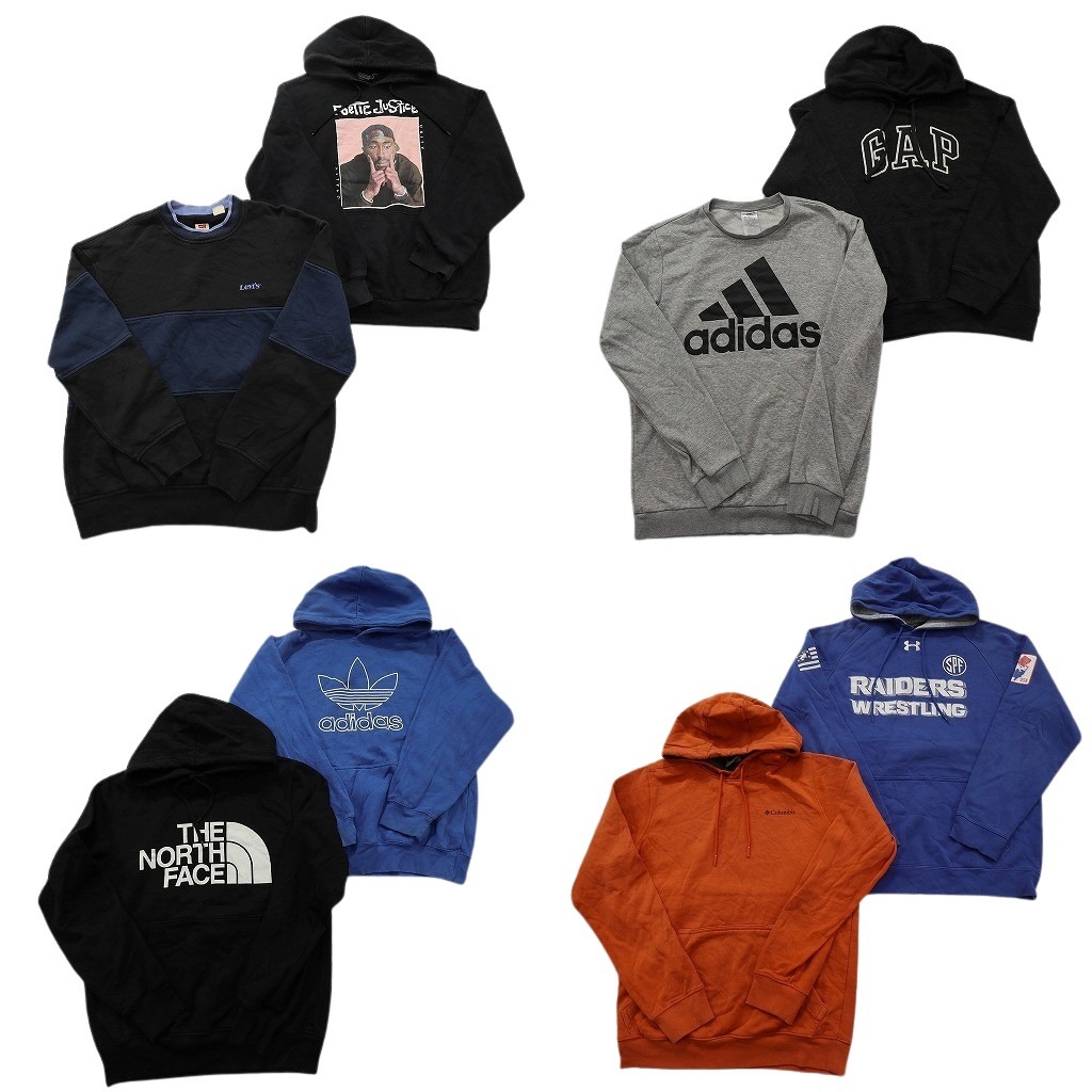 古着卸 まとめ売り ブランド スウェット 8枚セット ( メンズ S ) ノースフェイス コロンビア リーバイス アディダス 中古 古着 NF6055|YAMAHISA USEDCLOTHINGSHOP