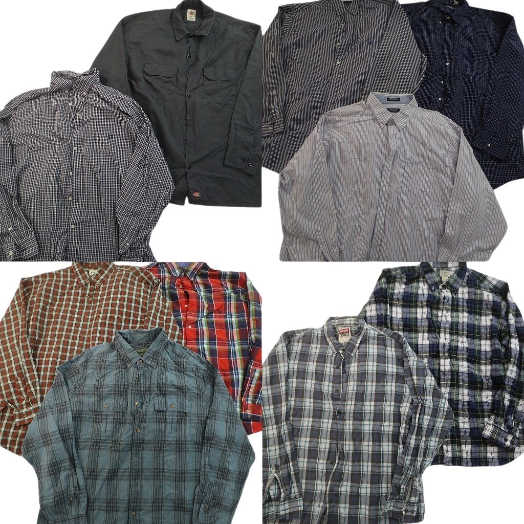 古着卸 まとめ売り ブランド 長袖シャツ 10枚セット ( メンズ 2XL ) ディッキーズ ラングラー エルエルビーン チャップス 中古 古着 NF6314|YAMAHISA USEDCLOTHINGSHOP
