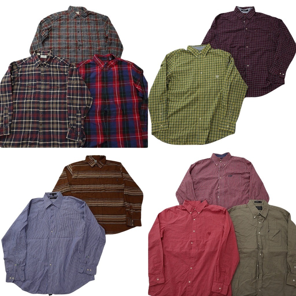 古着卸 まとめ売り ブランド 長袖シャツ 10枚セット ( メンズ XL ) トミー フラッグタグ チャップス エルエルビーン 中古 古着 NF6324｜YAMAHISA USEDCLOTHINGSHOP