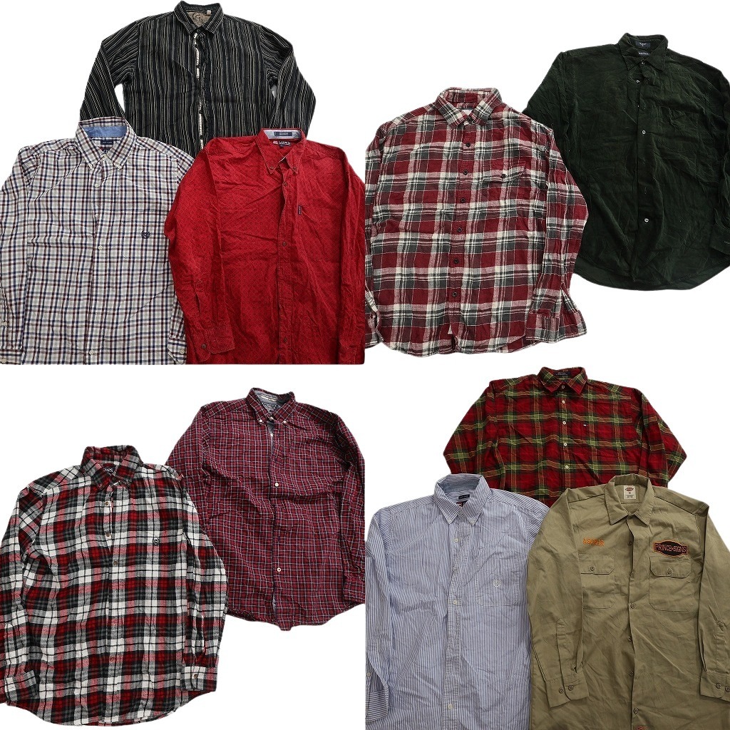 古着卸 まとめ売り ブランド 長袖シャツ 10枚セット ( メンズ M ) トミー フラッグタグ ディッキーズ GUESS チャップス 中古 古着 NF6418｜YAMAHISA USEDCLOTHINGSHOP