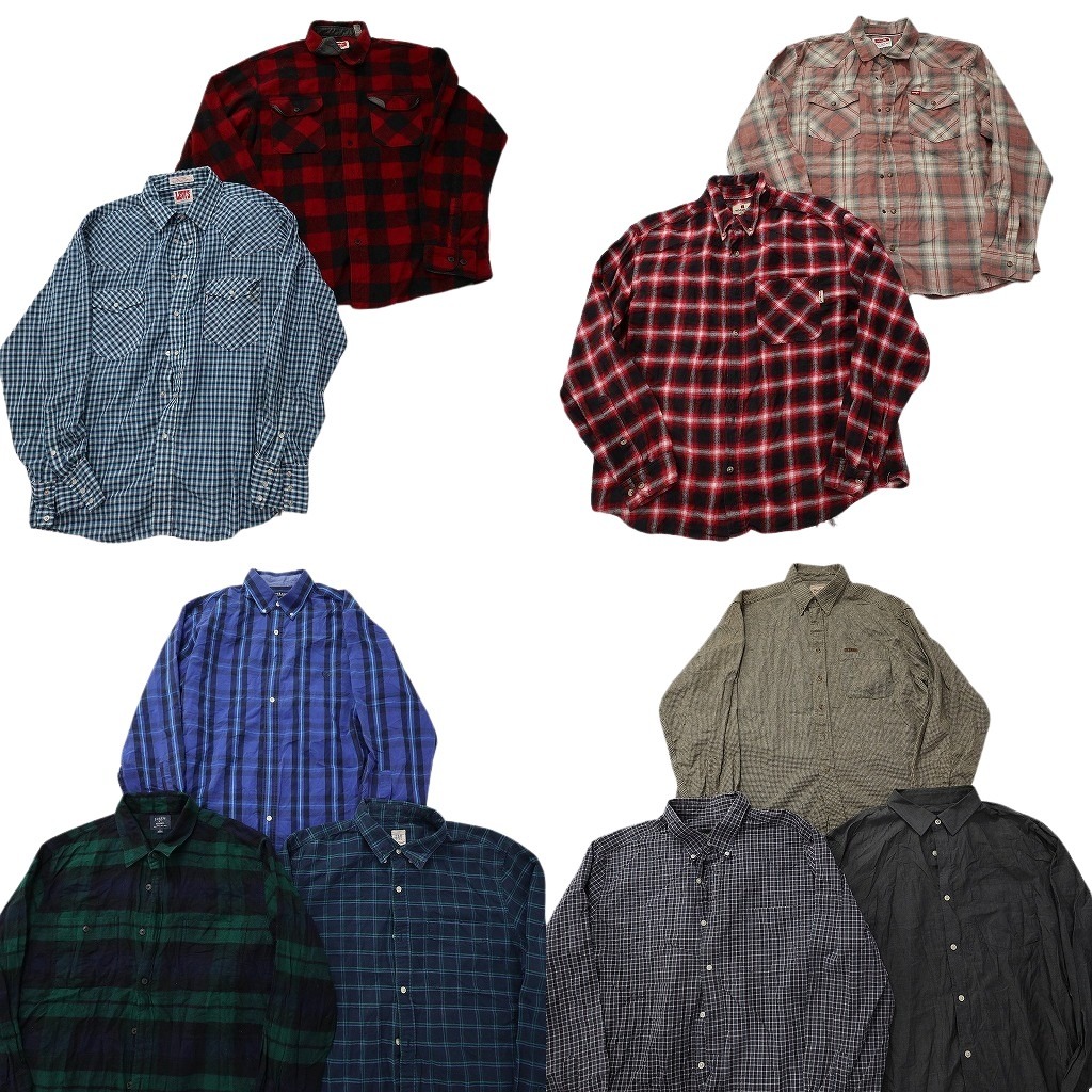 古着卸 まとめ売り ブランド 長袖シャツ 10枚セット ( メンズ XL ) J.CREW エディーバウアー リーバイス ウールリッチ 中古 古着 NF6443｜YAMAHISA USEDCLOTHINGSHOP 9,000円