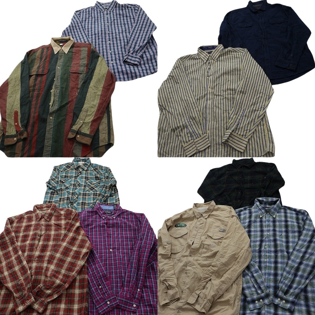 古着卸 まとめ売り ブランド 長袖シャツ 10枚セット ( メンズ XL ) トミーヒルフィガー チャップス エディーバウアー 中古 古着 NF6538｜YAMAHISA USEDCLOTHINGSHOP