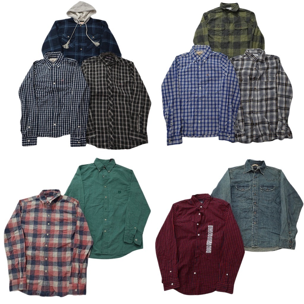 古着卸 まとめ売り ブランドMIX 長袖シャツ 10枚セット ( メンズ S ) ホリスター GAP ラングラー オールドネイビー 中古 古着 NF6563|YAMAHISA USEDCLOTHINGSHOP