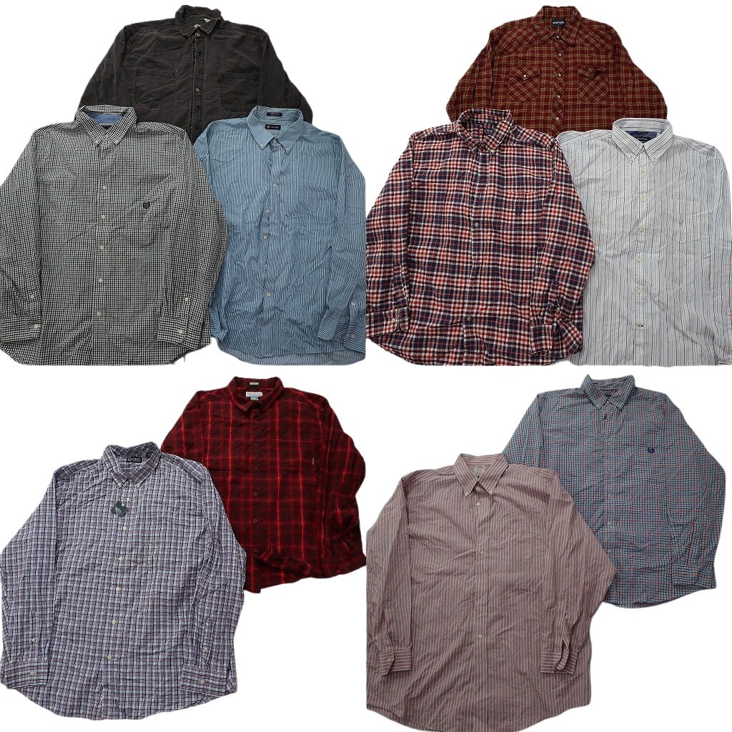 古着卸 まとめ売り ブランドMIX 長袖シャツ 10枚セット ( メンズ 2XL ) チャップス ラングラー ブルックスブラザーズ 中古 古着 NF6564｜YAMAHISA USEDCLOTHINGSHOP 9,240円