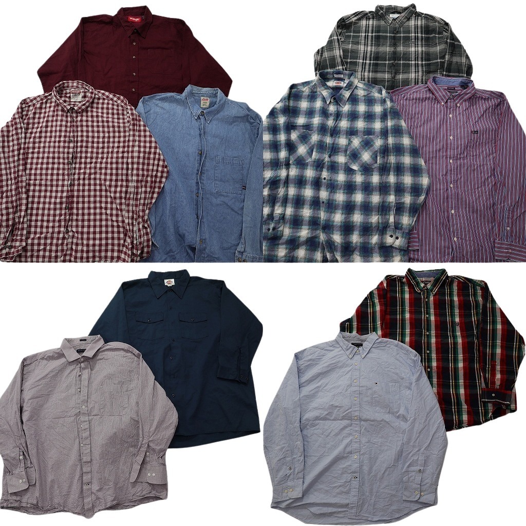 古着卸 まとめ売り ブランド 長袖シャツ 10枚セット ( メンズ 3XL/5XL ) ディッキーズ コロンビア ラングラー チャップス 中古 古着 NF6574｜YAMAHISA USEDCLOTHINGSHOP