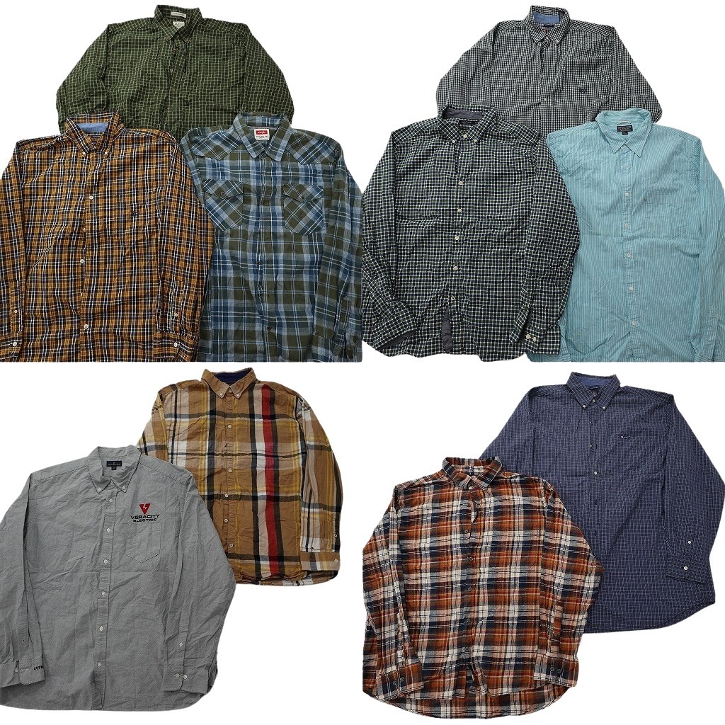 古着卸 まとめ売り ブランド 長袖シャツ 10枚セット ( メンズ 2XL ) ラングラー チャップス エルエルビーン 中古 古着 NF6575｜YAMAHISA USEDCLOTHINGSHOP