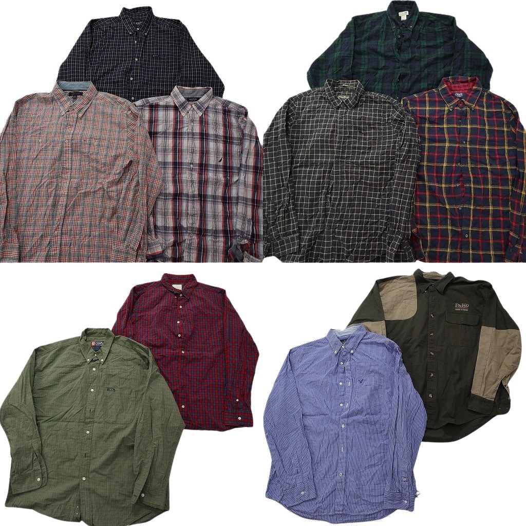 古着卸 まとめ売り ブランド 長袖シャツ 10枚セット ( メンズ XL ) エルエルビーン チャップス ノーティカ 中古 古着 NF6576|YAMAHISA USEDCLOTHINGSHOP