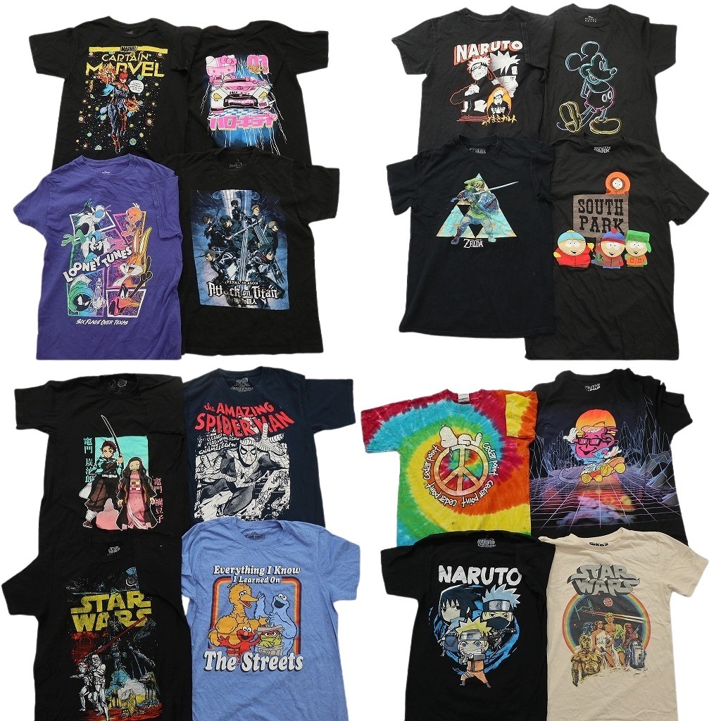 古着卸 まとめ売り キャラクター Tシャツ 16枚セット ( メンズ Ｓ ) ルーニーテューンズ キャプテンマーベル 進撃の巨人 中古 古着 NF6818｜YAMAHISA USEDCLOTHINGSHOP