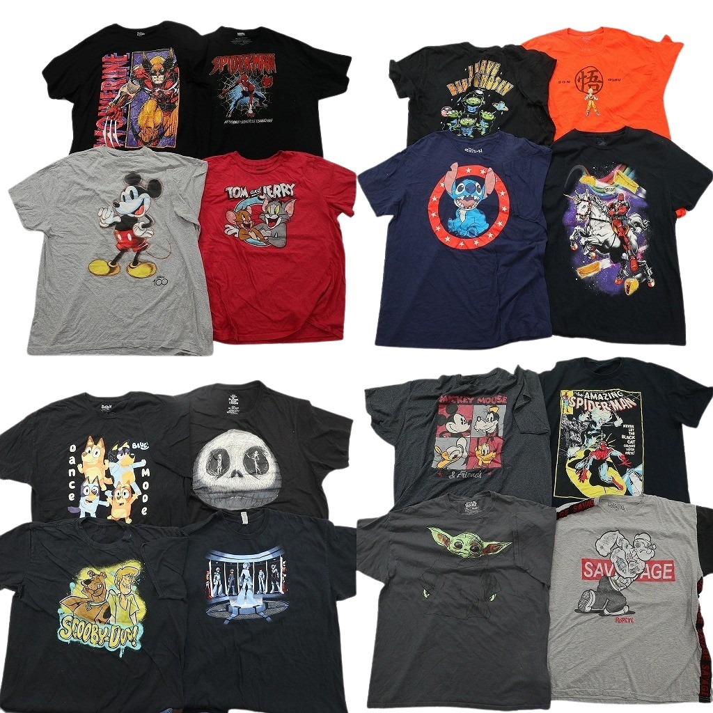 古着卸 まとめ売り キャラクター Tシャツ 16枚セット ( メンズ 2XL ) ウルヴァリン スパイダーマン ミッキー 中古 古着 NF6820｜YAMAHISA USEDCLOTHINGSHOP