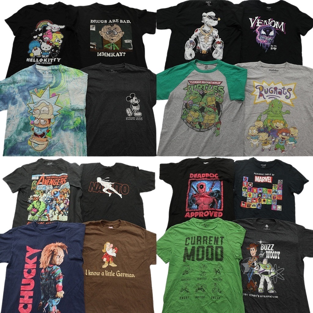 古着卸 まとめ売り キャラクター Tシャツ 16枚セット ( メンズ M ) サンリオ ハローキティ ミッキーマウス トイストーリー 古着 NF6935｜YAMAHISA USEDCLOTHINGSHOP