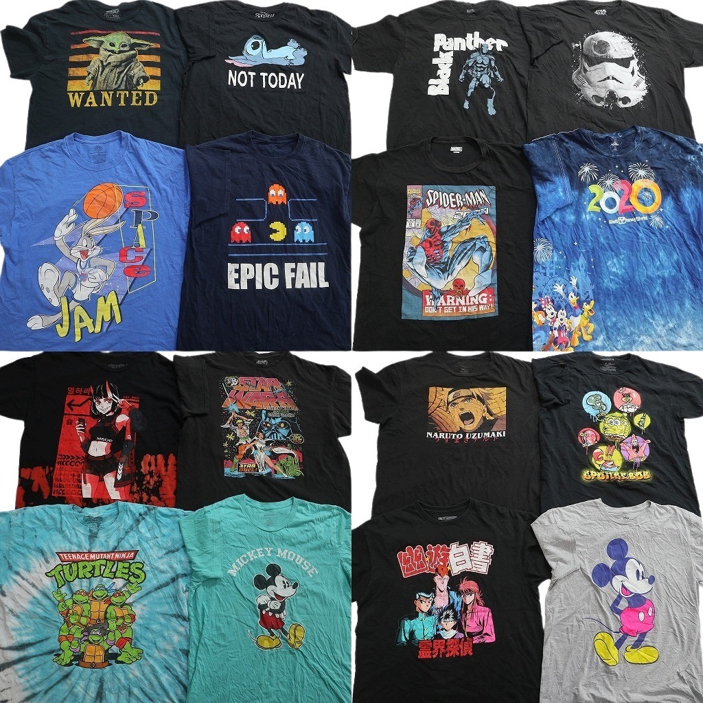 古着卸 まとめ売り キャラクター Tシャツ 16枚セット ( メンズ XL ) スペースジャム 幽遊白書 ディズニー ナルト 中古 古着 NF6952｜YAMAHISA USEDCLOTHINGSHOP