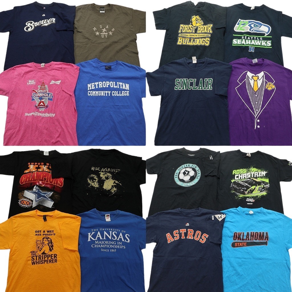 古着卸 まとめ売り プリント Tシャツ 16枚セット ( メンズ M/L ) カレッジ風 プロチーム MLB レーシング NFL カウボーイズ 中古古着 NF6991｜YAMAHISA USEDCLOTHINGSHOP