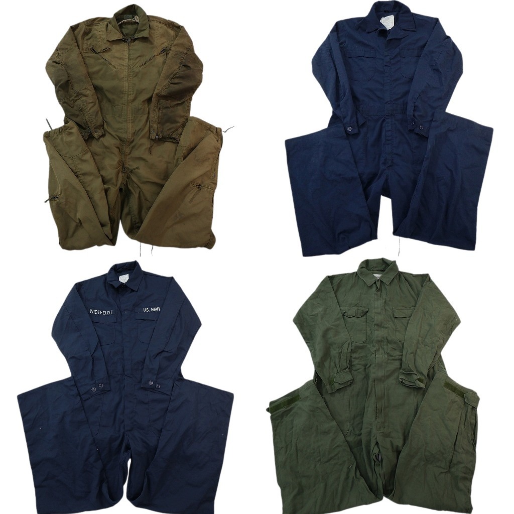 古着卸 まとめ売り ミリタリー オールインワン つなぎ 4枚セット ( メンズ 42/L ) オリーブ ネイビー NAVY フライトスーツ 中古古着 NF7074|YAMAHISA USEDCLOTHINGSHOP
