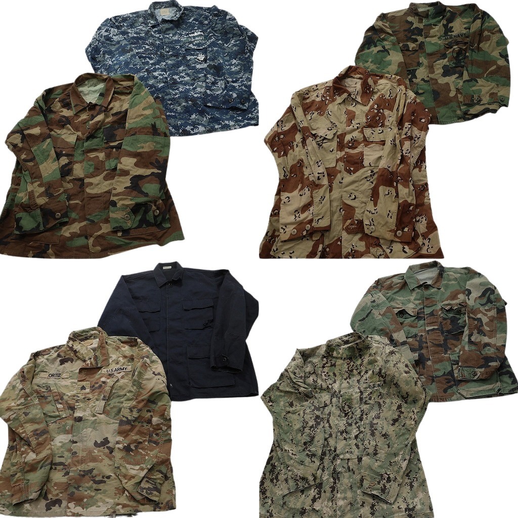 古着卸 まとめ売り ミリタリー フィールドジャケット 8枚セット ( メンズ L ) ブルー デジカモ NAVY マルチカム ARMY 中古 古着 NF7220｜YAMAHISA USEDCLOTHINGSHOP 8,323円