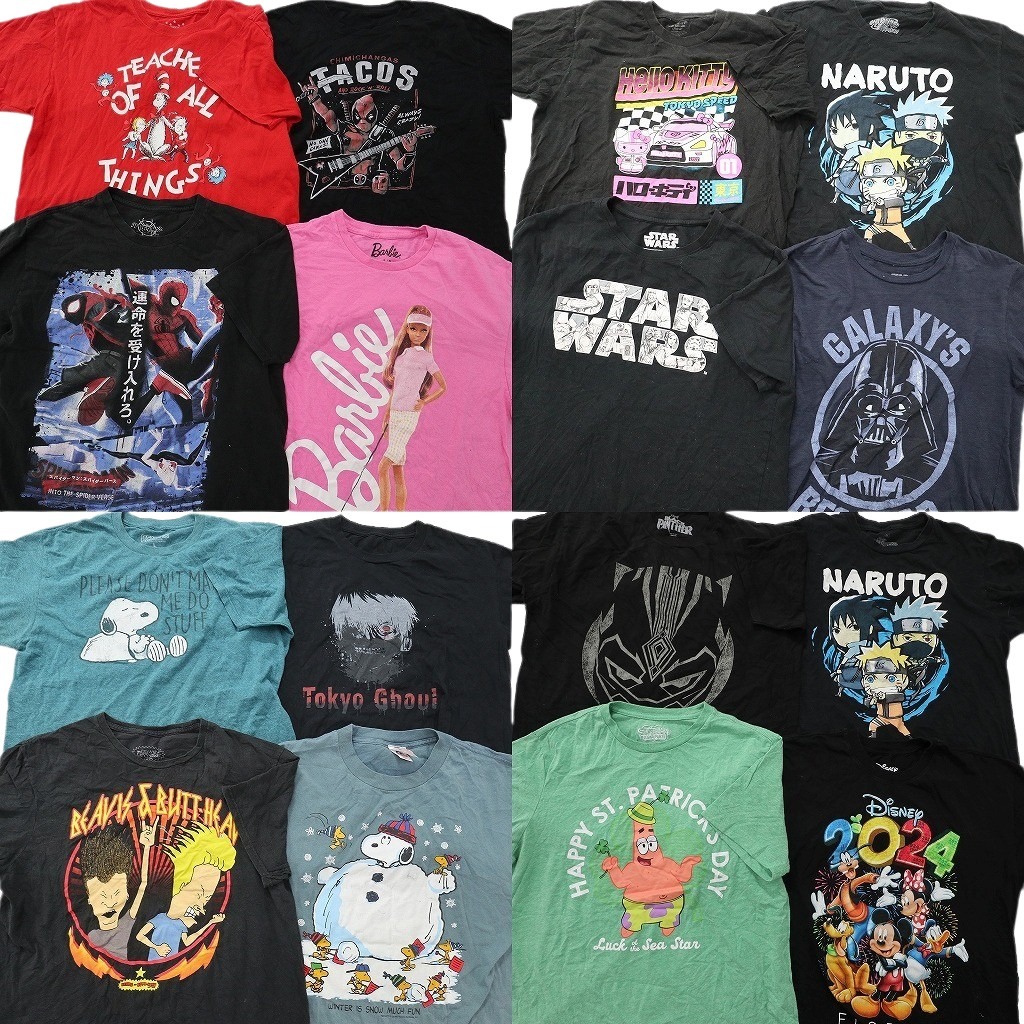 古着卸 まとめ売り キャラクター Tシャツ 16枚セット ( メンズ L ) ナルト スポンジボブ スヌーピー スターウォーズ 中古 古着 NF7390｜YAMAHISA USEDCLOTHINGSHOP