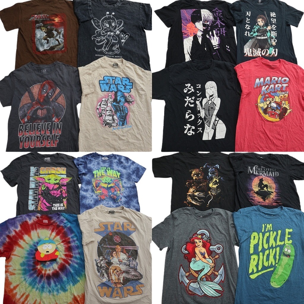 古着卸 まとめ売り キャラクター Tシャツ 16枚セット ( メンズ M ) ディズニー スターウォーズ 鬼滅の刃 マリオ 中古 古着 NF7438｜YAMAHISA USEDCLOTHINGSHOP
