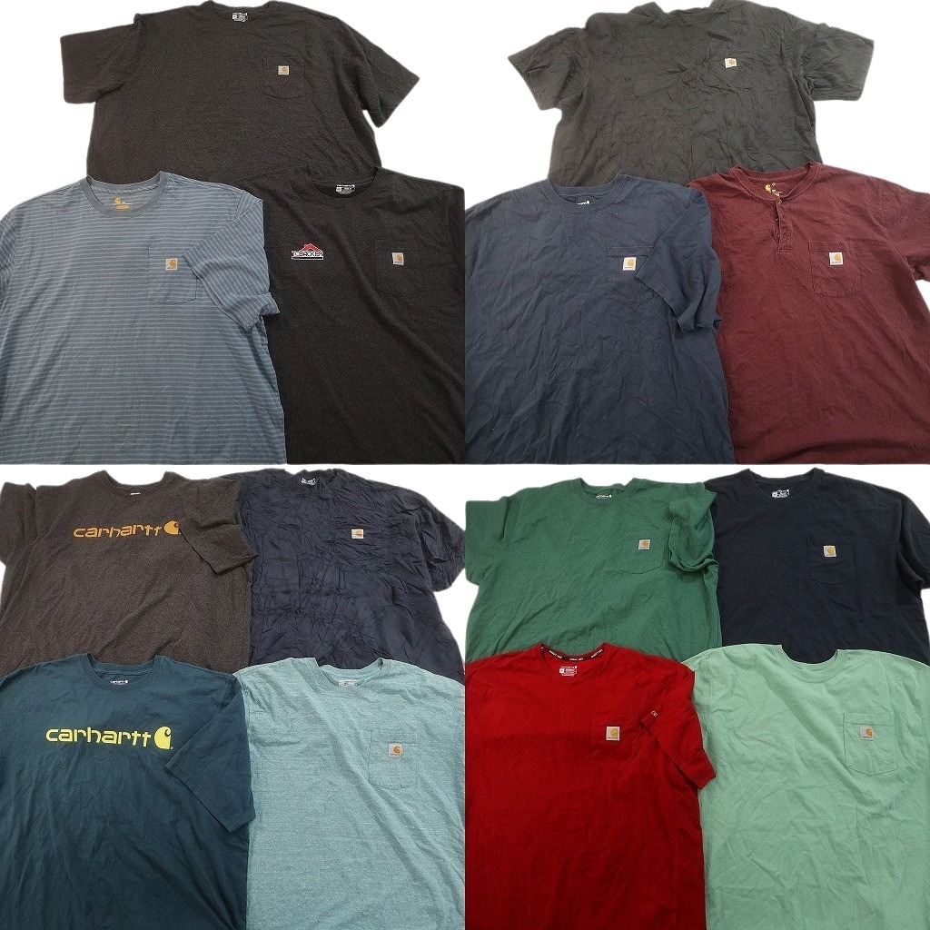古着卸 まとめ売り カーハート Tシャツ 14枚セット ( メンズ 3XL/4XL/5XL ) ポケットＴ プリント ヘンリーネック ブラック 中古 NF7449｜YAMAHISA USEDCLOTHINGSHOP