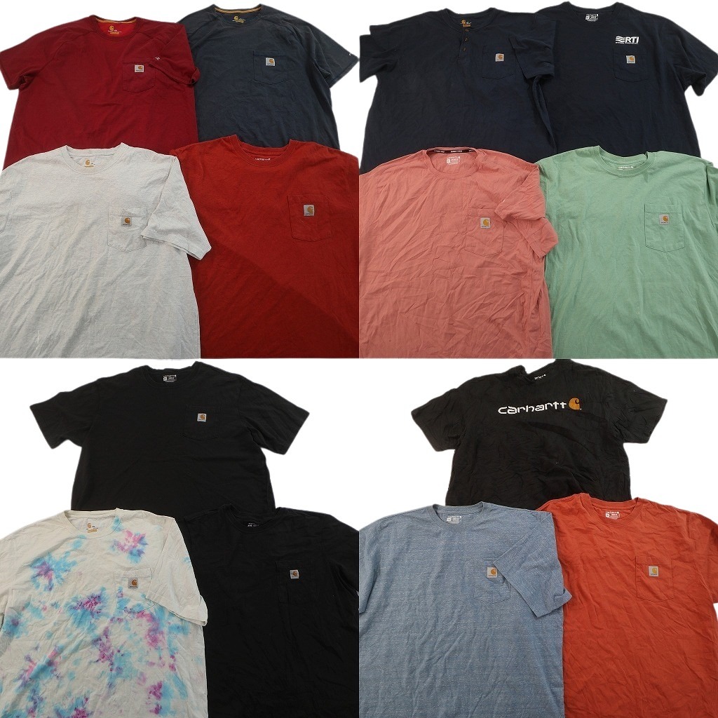 古着卸 まとめ売り カーハート Tシャツ 14枚セット ( メンズ 2XL ) ポケットＴ タイダイ柄 ヘンリーネック ブラック 中古 古着 NF7451｜YAMAHISA USEDCLOTHINGSHOP