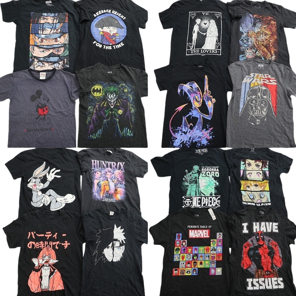 古着卸 まとめ売り キャラクター Tシャツ 16枚セット ( メンズ S/XS ) 鬼滅の刃 ワンピース マーベル デッドプール 中古 古着 NF7525｜YAMAHISA USEDCLOTHINGSHOP
