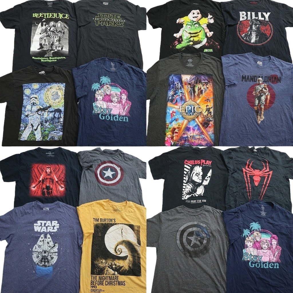 古着卸 まとめ売り 映画・ドラマ Tシャツ 16枚セット ( メンズ L ) スパイダーマン キャプテンアメリカ チャイルドプレイ 中古 古着 NF7539｜YAMAHISA USEDCLOTHINGSHOP