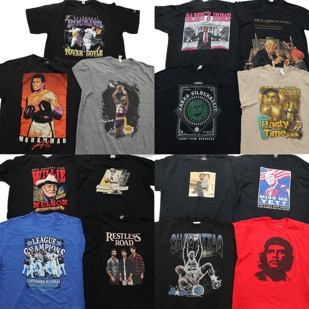 古着卸 まとめ売り 人物 Tシャツ 15枚セット ( メンズ XL/2XL ) 映画 ドラマ プロチーム NBA レイカーズ モハメドアリ MLB 中古着 NF7902｜YAMAHISA USEDCLOTHINGSHOP 12,600円